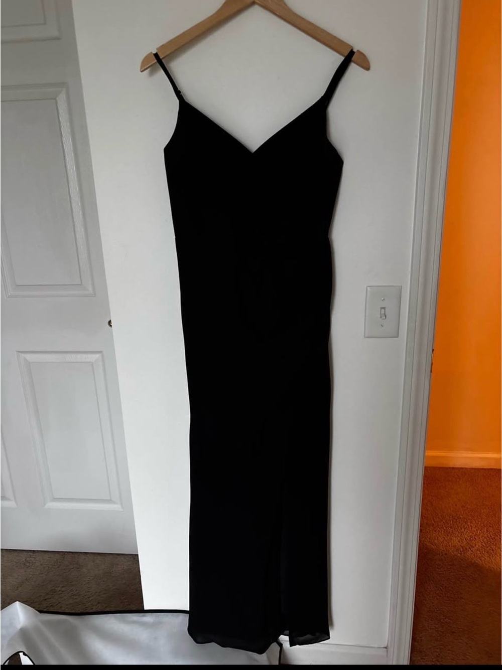 Azazie Black Maxi Slip Dress with Spaghetti Straps